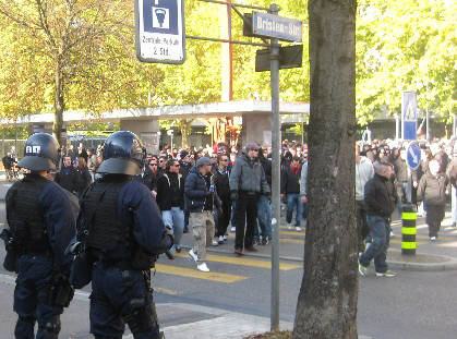 zurich switzerland riot police confront soccer fans