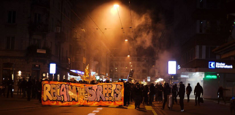 RTS 2014 RECLAIM THE STREETS ZURICH krawall randale protest demo riots in zurich switzerland
