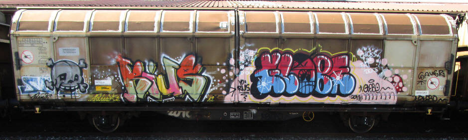 RIUS und GLOBE SBB-gterwagen graffiti zrich