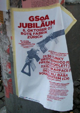 GSOA Jubilum 6. Oktober 2007 Rote Fabrik Zrich Gesellschaft fr eine Schweiz ohne Armee. Plakat 2007